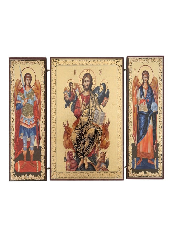 BlessedMart Orthodox Triptych Icon - Folding Wooden Byzantine Icon - Christian Religious Home Decor & Gift (Christ in Glory) - Image 1